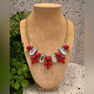 Red and crystal color gem necklace